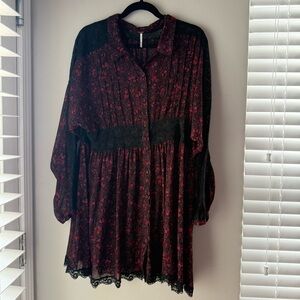 Free People Floral Black and Red Dress